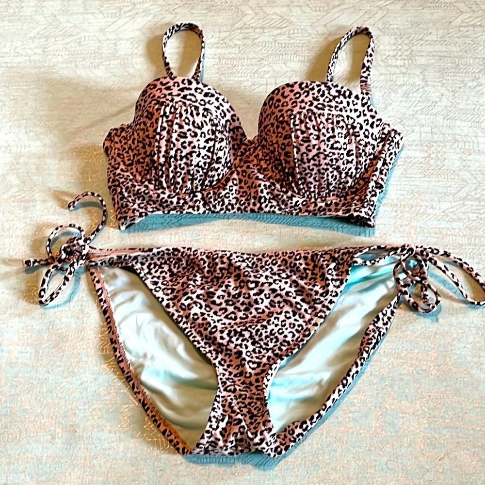 Animal Print Tie-Side Bikini Set - Pink Leopard